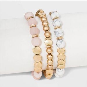 Semi-precious multi-strand Bracelet set of 3 - Stretch White Howlite Sunstone